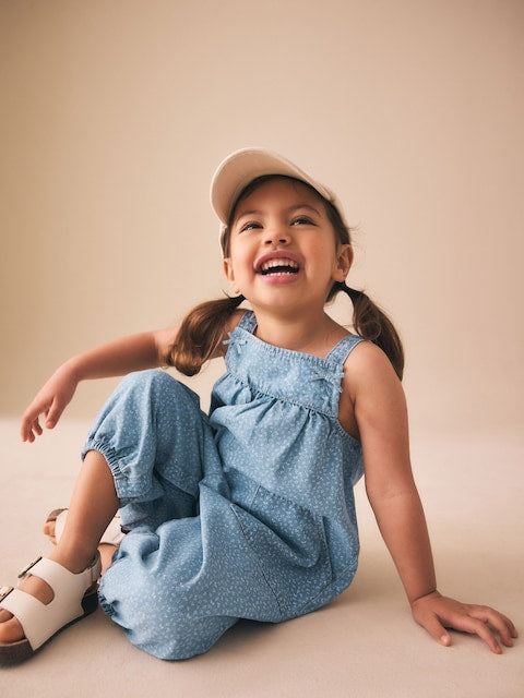 Blue Floral Ditsy Denim Jumpsuit (3mths-7yrs) - Size 3-6 Months (62-68cm)