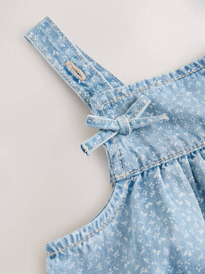 Blue Floral Ditsy Denim Jumpsuit (3mths-7yrs) - Size 3-6 Months (62-68cm)