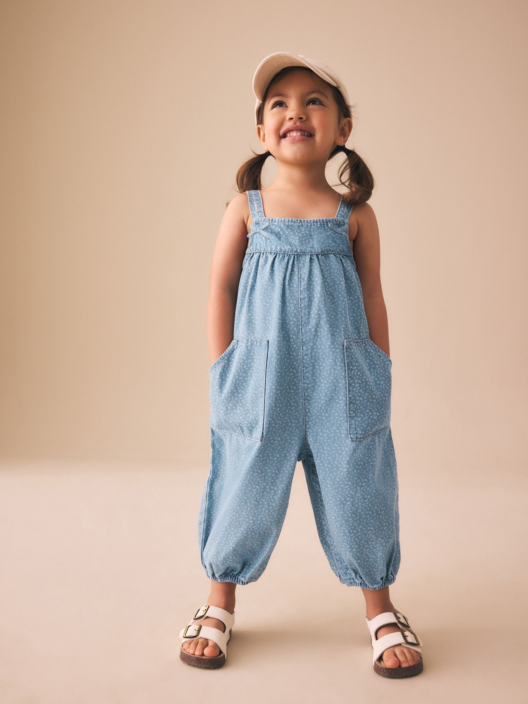 Blue Floral Ditsy Denim Jumpsuit (3mths-7yrs) - Size 3-6 Months (62-68cm) - Default 1