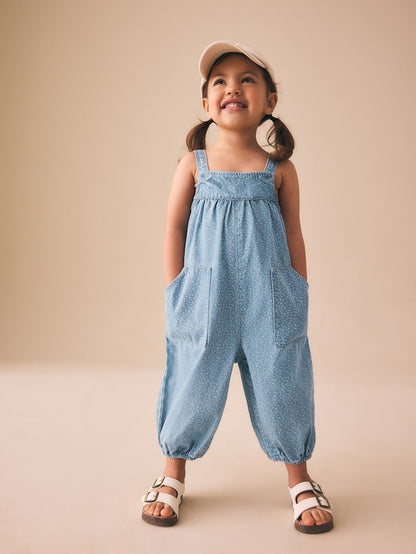 Blue Floral Ditsy Denim Jumpsuit (3mths-7yrs) - Size 3-6 Months (62-68cm)