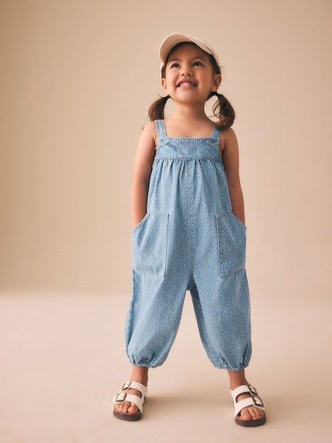 Blue Floral Ditsy Denim Jumpsuit (3mths-7yrs) - Size 3-6 Months (62-68cm)