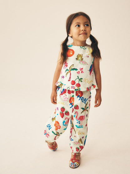 Bright Summer Tropical Print Top &amp; Cuffed Trousers Set (3mths-7yrs) - Bright Summer Tropical Print / 12-18 Months (80-86cm)