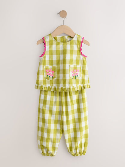 Olive Green Gingham Top &amp; Cuffed Trousers Set (3mths-7yrs)