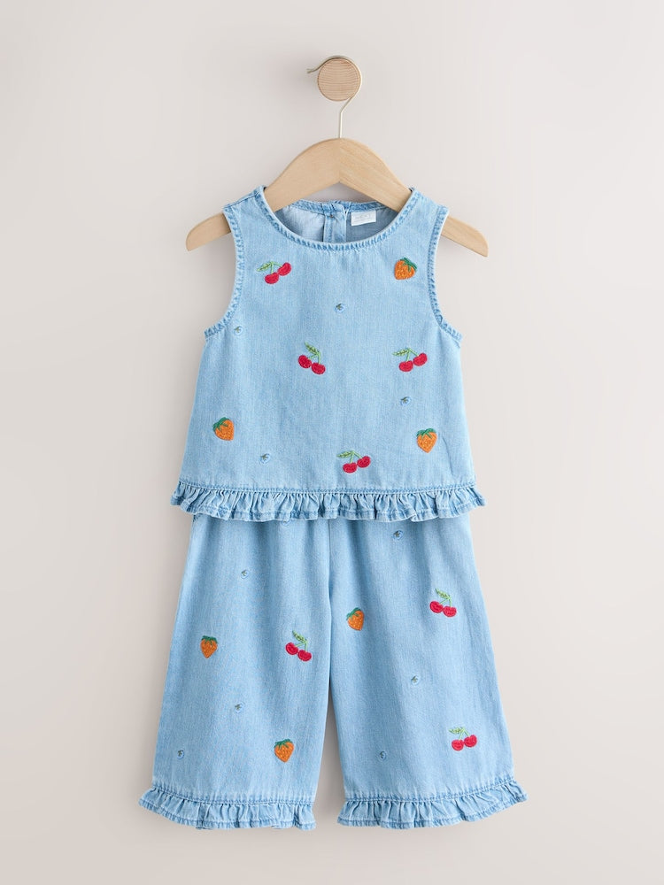 Fruit Embroidered Denim Top &amp; Trousers Set (3mths-7yrs)