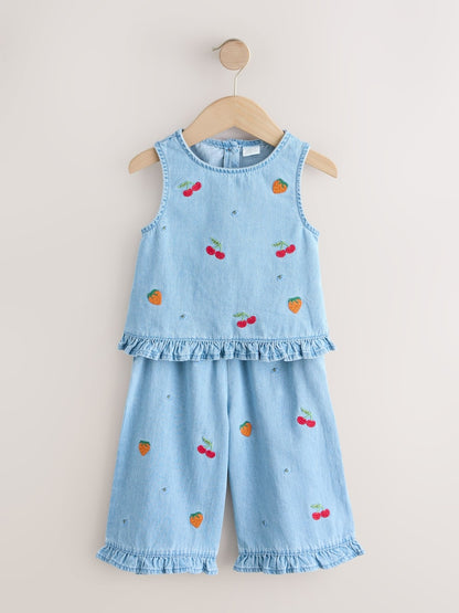 Fruit Embroidered Denim Top &amp; Trousers Set (3mths-7yrs)