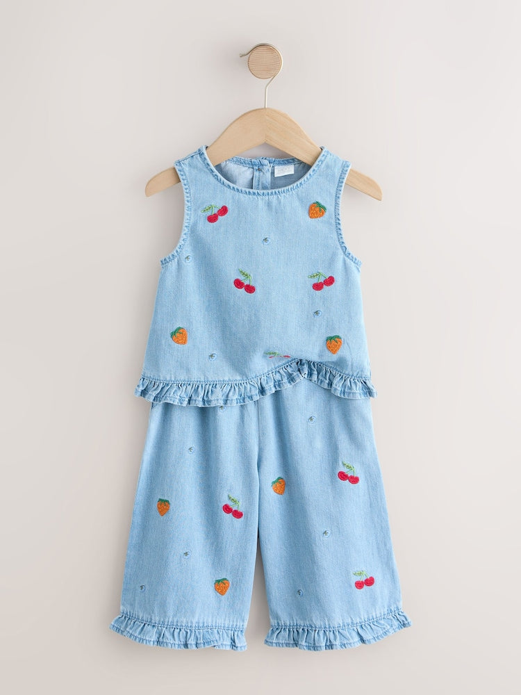 Fruit Embroidered Denim Top &amp; Trousers Set (3mths-7yrs)