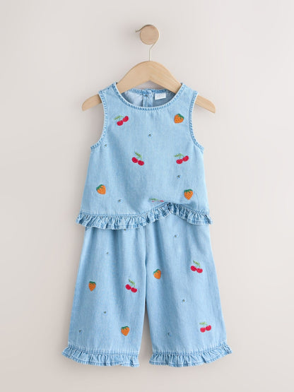 Fruit Embroidered Denim Top &amp; Trousers Set (3mths-7yrs)