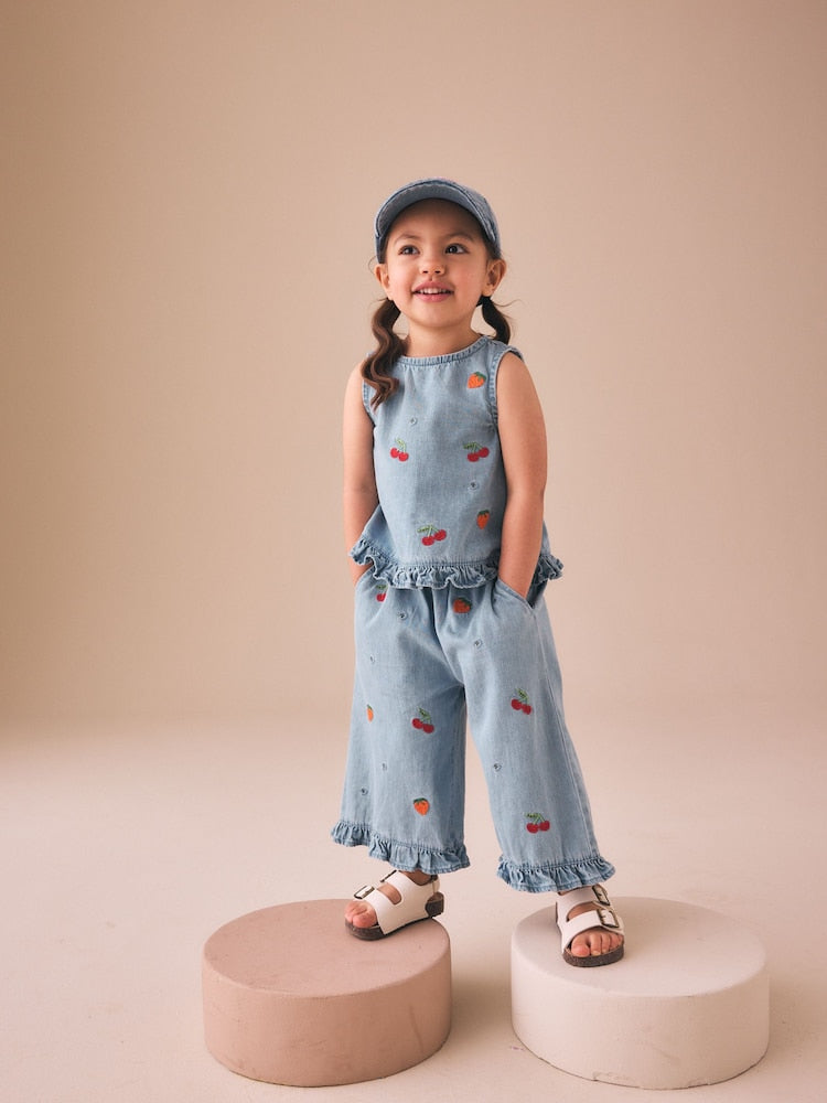 Fruit Embroidered Denim Top &amp; Trousers Set (3mths-7yrs)