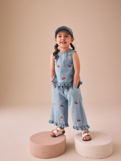 Fruit Embroidered Denim Top &amp; Trousers Set (3mths-7yrs)