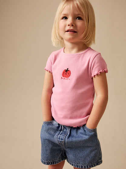 Pink Tomato Character Short Sleeve Ribbed T-Shirt (3mths-7yrs) - Pink Tomato Character / 12-18 Months (80-86cm)