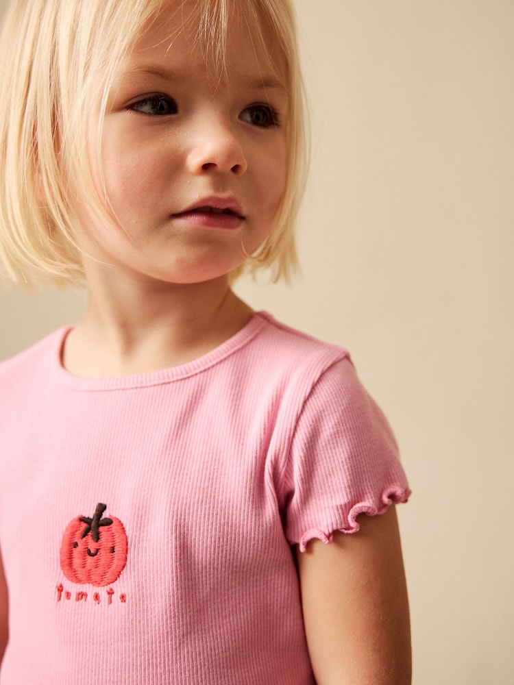 Pink Tomato Character Short Sleeve Ribbed T-Shirt (3mths-7yrs)
