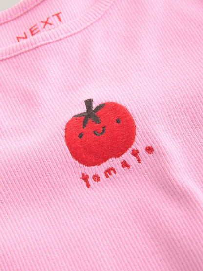Pink Tomato Character Short Sleeve Ribbed T-Shirt (3mths-7yrs)