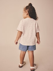 Ecru White Ditsy Floral Short Sleeve Ric Rac Trim T-Shirt (3mths-7yrs) - Size 3-6 Months (62-68cm)