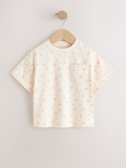 Ecru White Ditsy Floral Short Sleeve Ric Rac Trim T-Shirt (3mths-7yrs) - Size 3-6 Months (62-68cm)