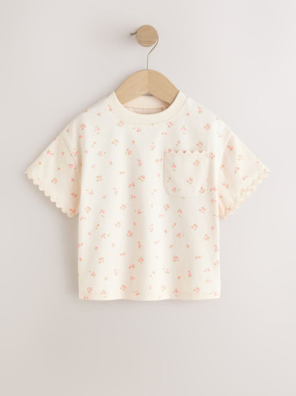 Ecru White Ditsy Floral Short Sleeve Ric Rac Trim T-Shirt (3mths-7yrs) - Size 3-6 Months (62-68cm)