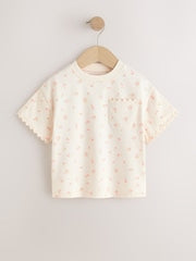 Ecru White Ditsy Floral Short Sleeve Ric Rac Trim T-Shirt (3mths-7yrs) - Size 3-6 Months (62-68cm)