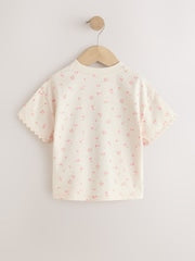 Ecru White Ditsy Floral Short Sleeve Ric Rac Trim T-Shirt (3mths-7yrs) - Size 3-6 Months (62-68cm)