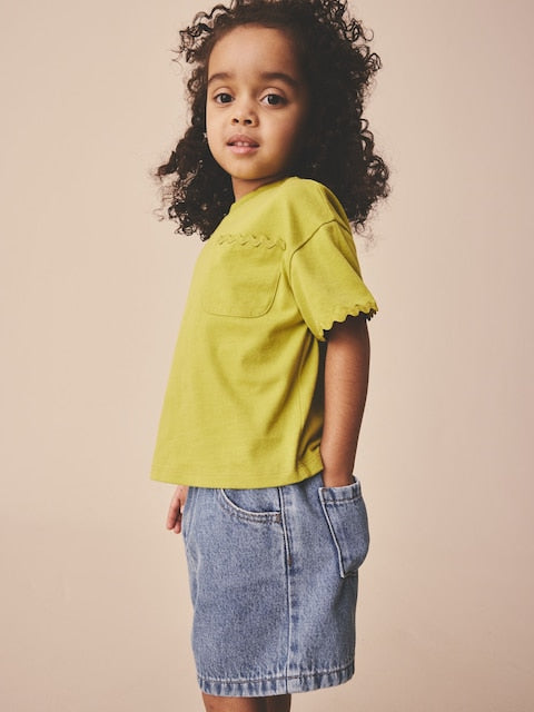 Green Short Sleeve Ric Rac Trim T-Shirt (3mths-7yrs) - Size 3-6 Months (62-68cm)