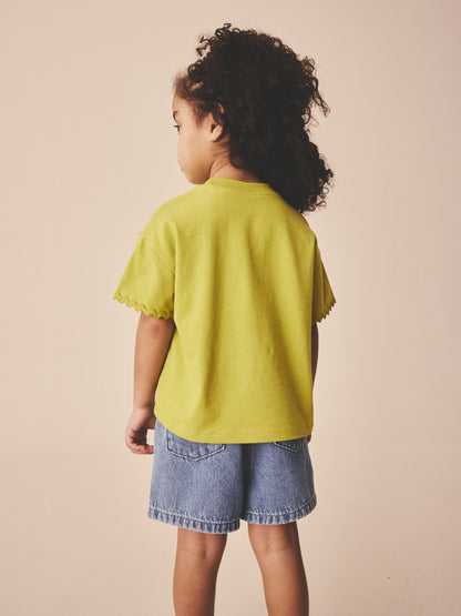 Green Short Sleeve Ric Rac Trim T-Shirt (3mths-7yrs) - Size 3-6 Months (62-68cm)