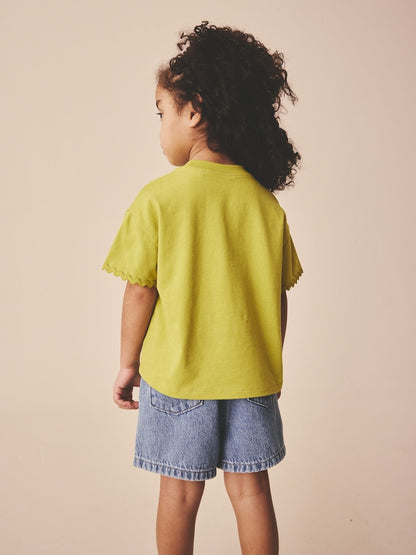 Green Short Sleeve Ric Rac Trim T-Shirt (3mths-7yrs) - Size 3-6 Months (62-68cm)