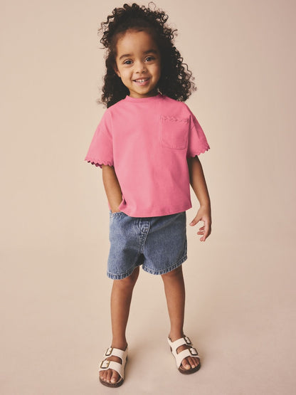 Pink Short Sleeve Ric Rac Trim T-Shirt (3mths-7yrs)