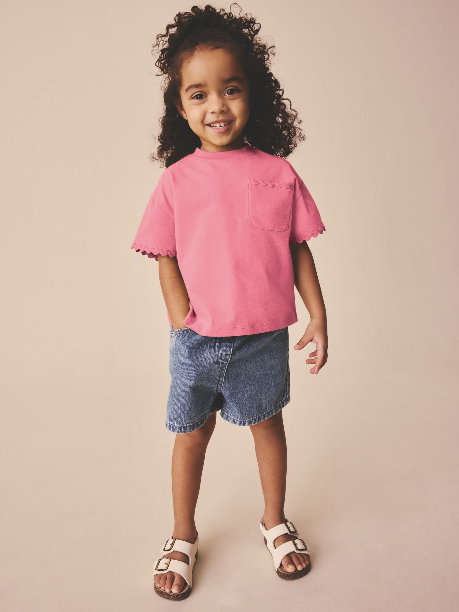 Pink Short Sleeve Ric Rac Trim T-Shirt (3mths-7yrs) - Size 3-6 Months (62-68cm)