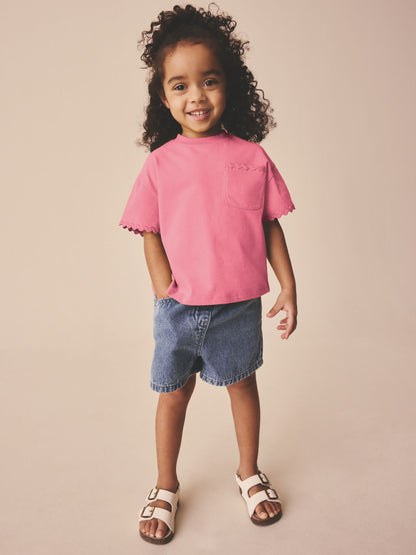 Pink Short Sleeve Ric Rac Trim T-Shirt (3mths-7yrs) - Size 3-6 Months (62-68cm)