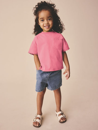 Pink Short Sleeve Ric Rac Trim T-Shirt (3mths-7yrs) - Size 3-6 Months (62-68cm)
