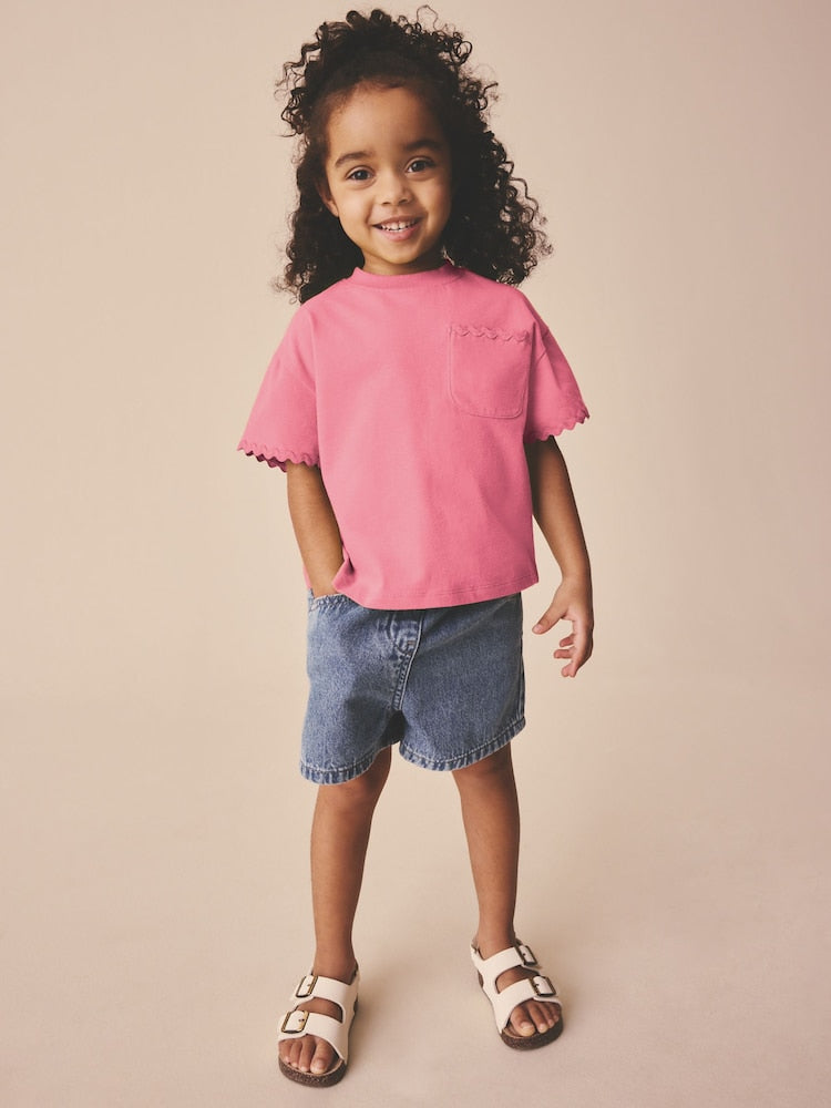 Pink Short Sleeve Ric Rac Trim T-Shirt (3mths-7yrs) - Size 3-6 Months (62-68cm)