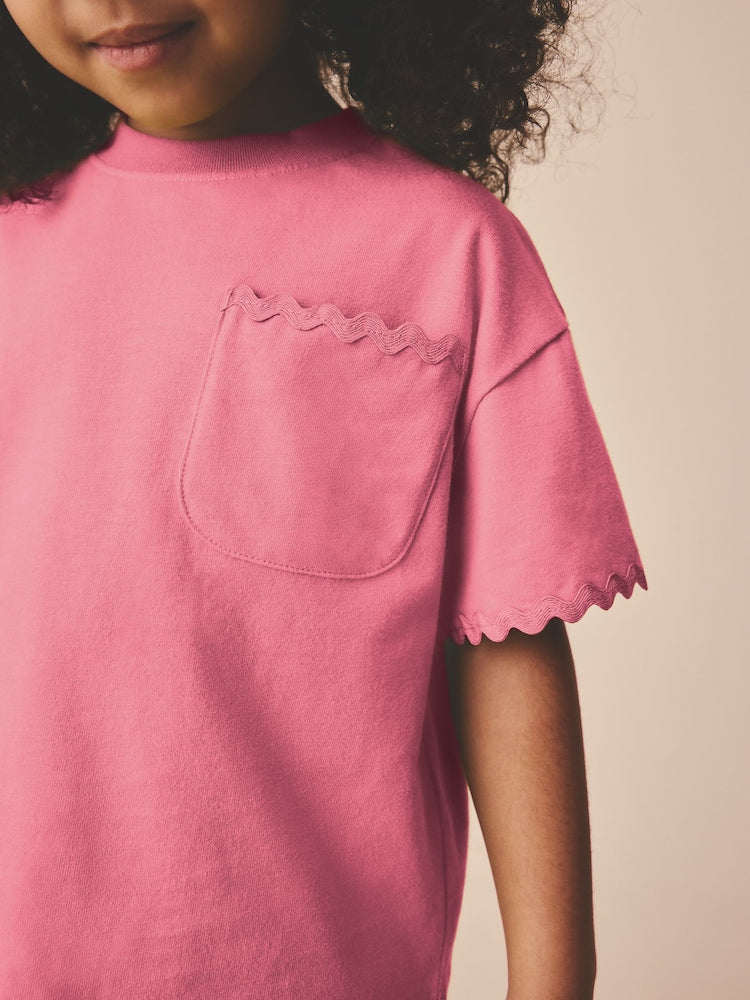Pink Short Sleeve Ric Rac Trim T-Shirt (3mths-7yrs)