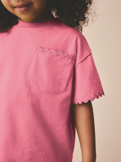 Pink Short Sleeve Ric Rac Trim T-Shirt (3mths-7yrs) - Size 3-6 Months (62-68cm)