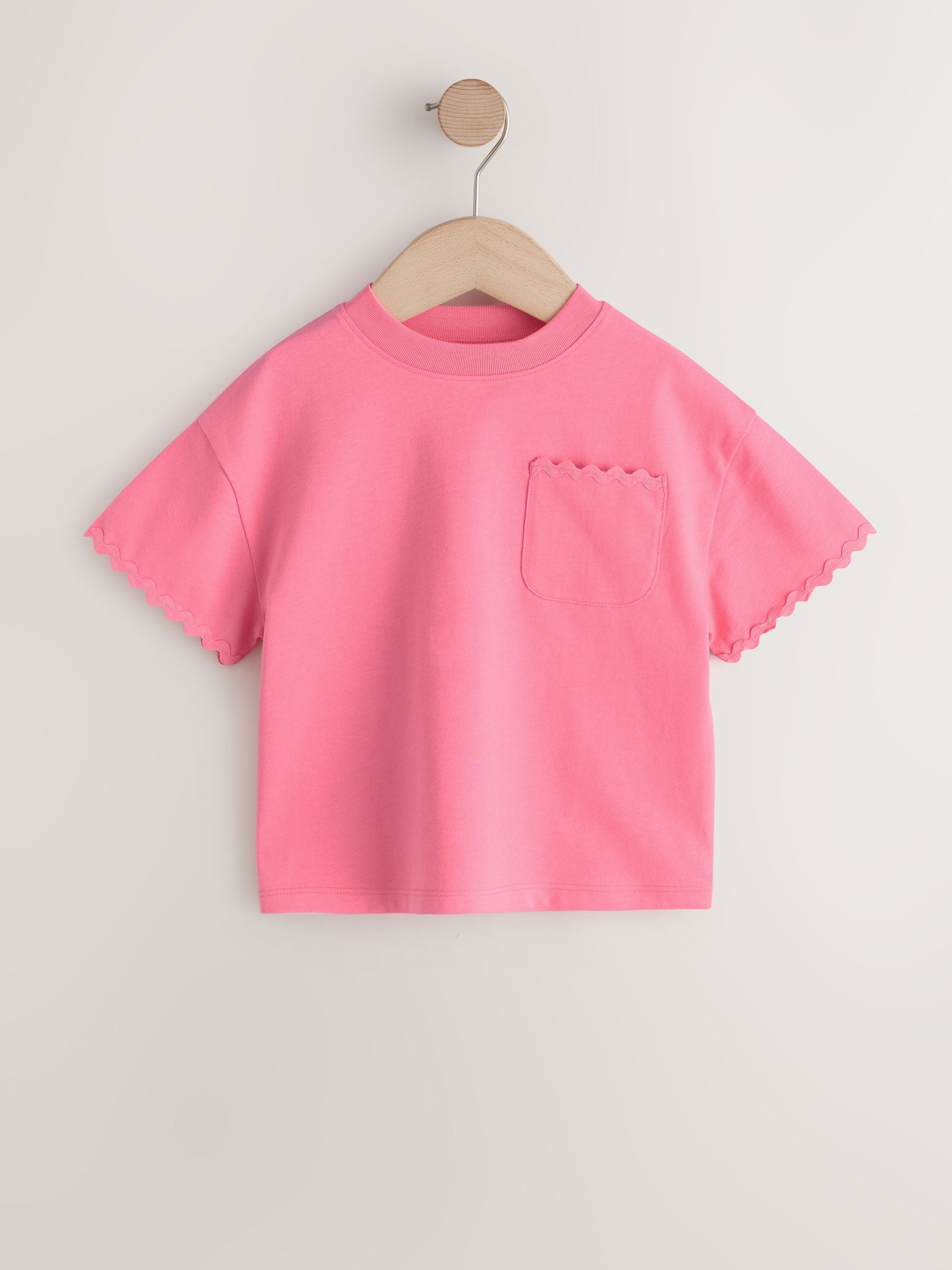 Pink Short Sleeve Ric Rac Trim T-Shirt (3mths-7yrs) - Size 3-6 Months (62-68cm)