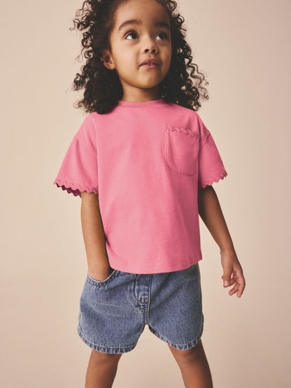 Pink Short Sleeve Ric Rac Trim T-Shirt (3mths-7yrs) - Size 3-6 Months (62-68cm) - Default 1