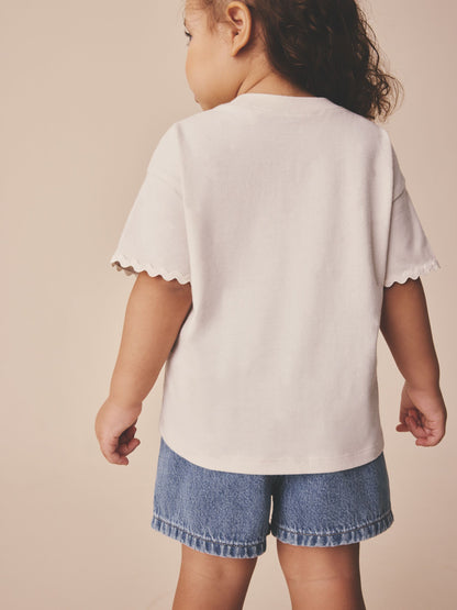 Ecru White Short Sleeve Ric Rac Trim T-Shirt (3mths-7yrs) - Size 3-6 Months (62-68cm)
