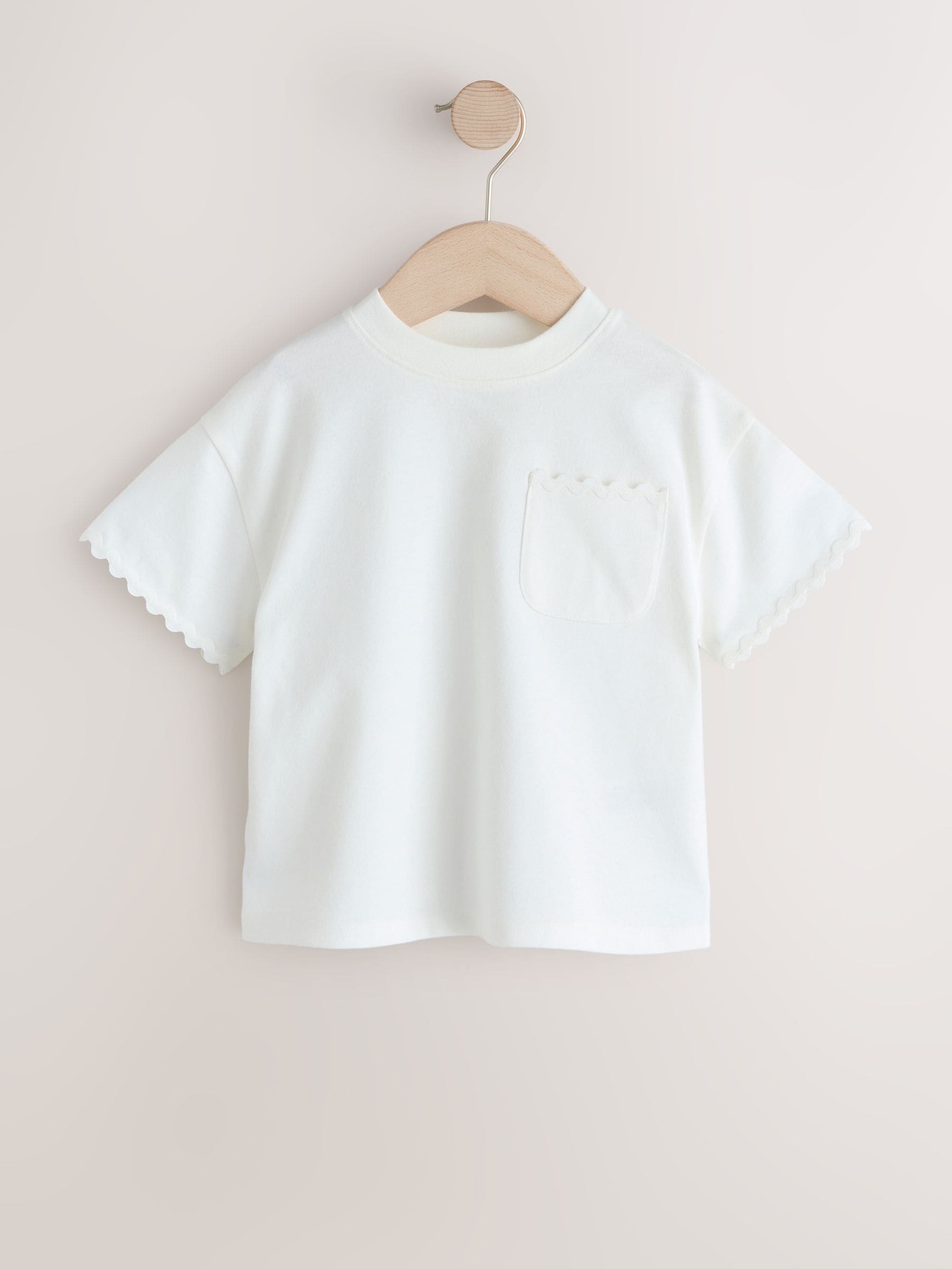 Ecru White Short Sleeve Ric Rac Trim T-Shirt (3mths-7yrs) - Size 3-6 Months (62-68cm)