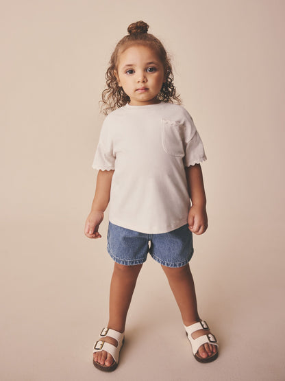 Ecru White Short Sleeve Ric Rac Trim T-Shirt (3mths-7yrs) - Size 3-6 Months (62-68cm) - Default 1