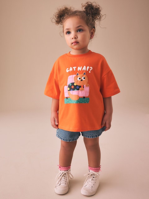 Orange Cat Short Sleeve T-Shirt (3mths-7yrs) - Size 3-6 Months (62-68cm)
