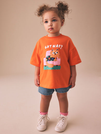 Orange Cat Short Sleeve T-Shirt (3mths-7yrs) - Size 3-6 Months (62-68cm)