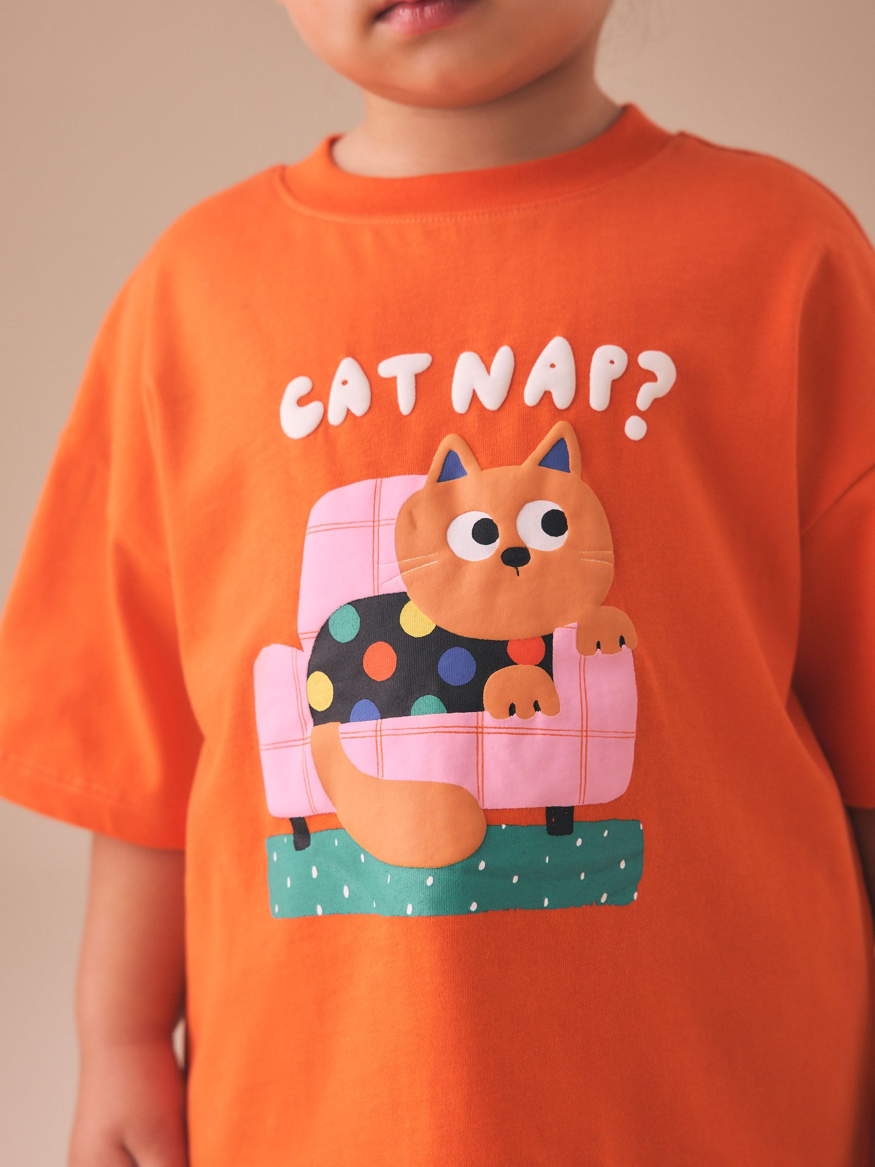 Orange Cat Short Sleeve T-Shirt (3mths-7yrs) - Size 3-6 Months (62-68cm)