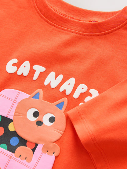 Orange Cat Short Sleeve T-Shirt (3mths-7yrs) - Size 3-6 Months (62-68cm)