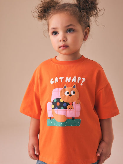 Orange Cat Short Sleeve T-Shirt (3mths-7yrs) - Size 3-6 Months (62-68cm)