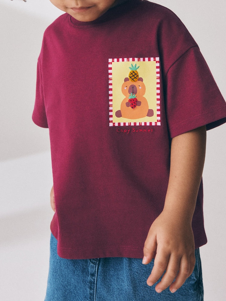 Burgundy Capybara Short Sleeve T-Shirt (3mths-7yrs)
