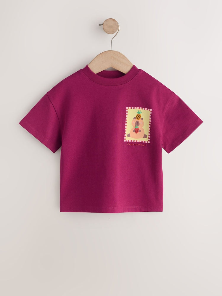 Burgundy Capybara Short Sleeve T-Shirt (3mths-7yrs)