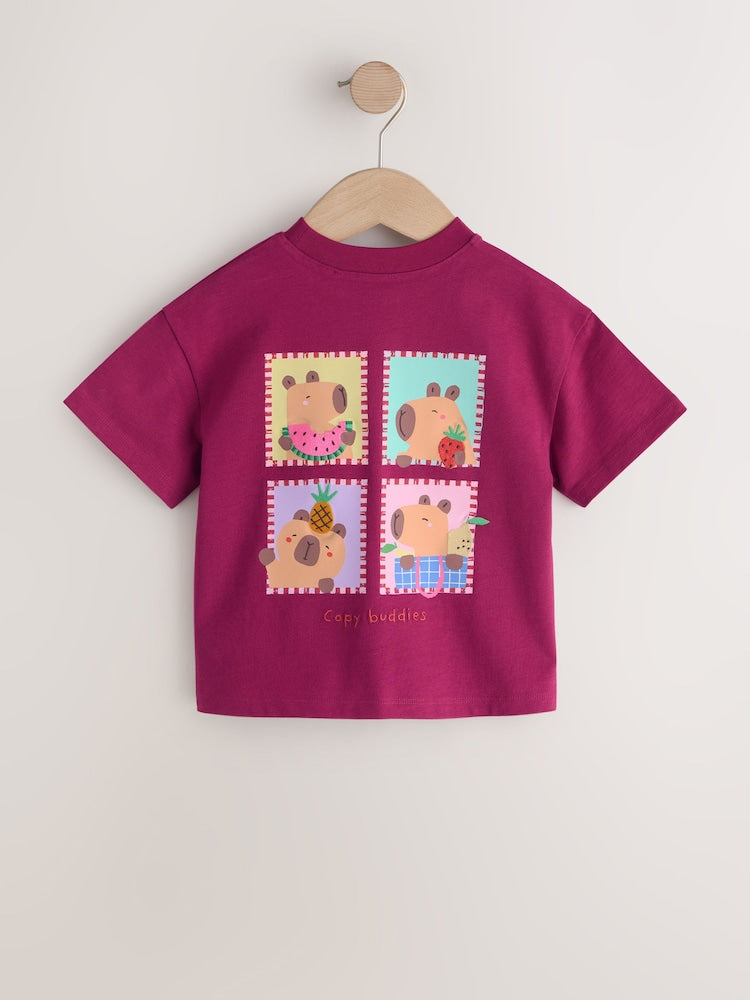 Burgundy Capybara Short Sleeve T-Shirt (3mths-7yrs)