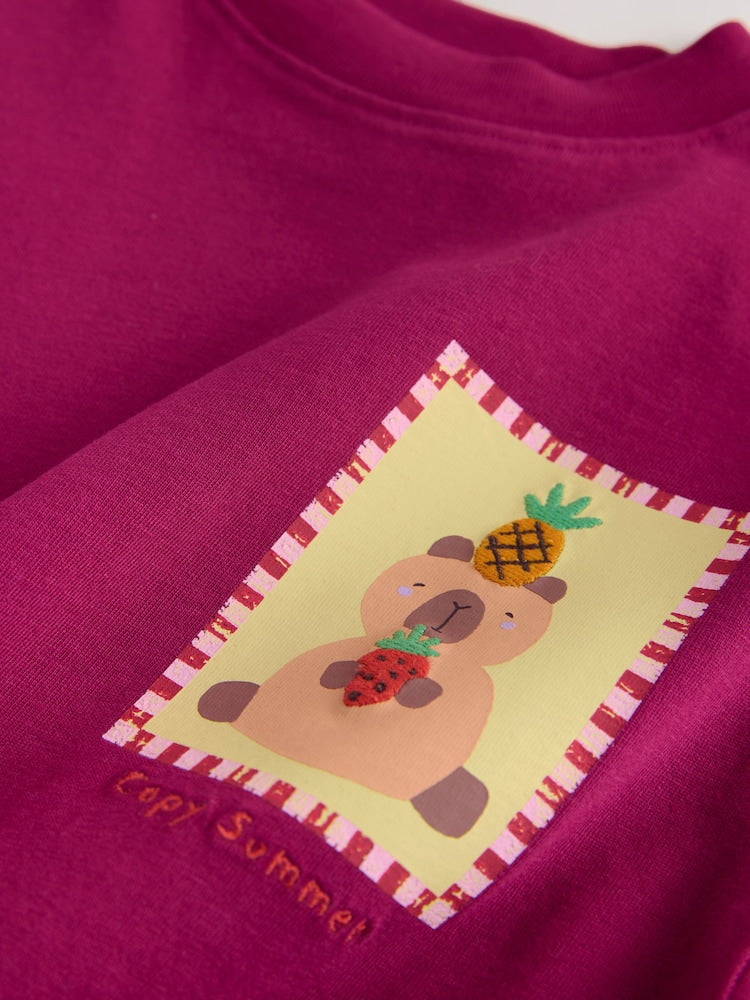 Burgundy Capybara Short Sleeve T-Shirt (3mths-7yrs)