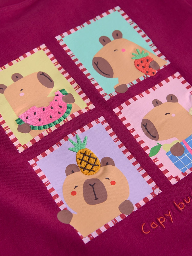 Burgundy Capybara Short Sleeve T-Shirt (3mths-7yrs)