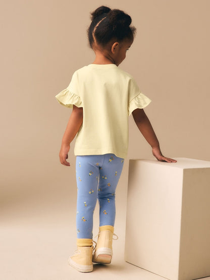 Yellow Padded Flower Short Sleeve T-Shirt and Leggings Set (3mths-7yrs)