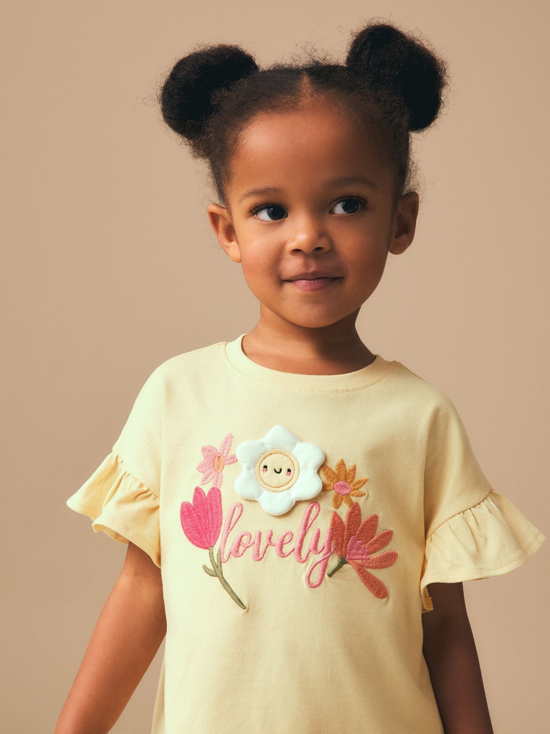 Yellow Padded Flower Short Sleeve T-Shirt and Leggings Set (3mths-7yrs) - Size 3-6 Months (62-68cm)