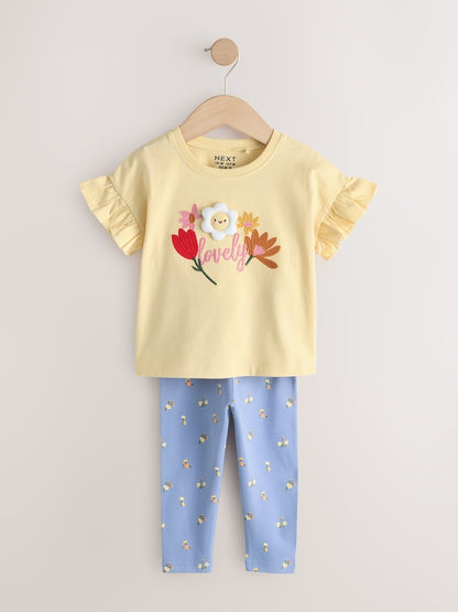 Yellow Padded Flower Short Sleeve T-Shirt and Leggings Set (3mths-7yrs)