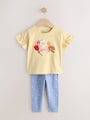 Yellow Padded Flower Short Sleeve T-Shirt and Leggings Set (3mths-7yrs) - Size 3-6 Months (62-68cm)